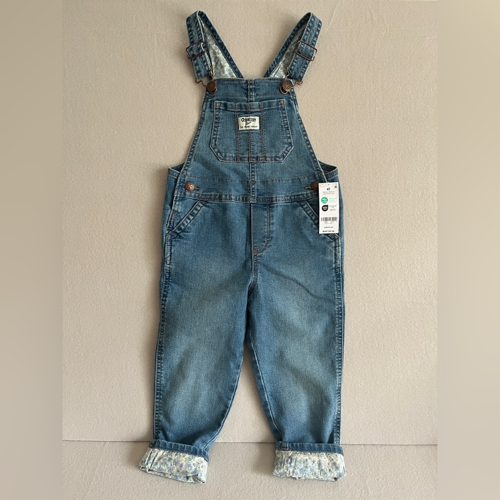 NWT Osh Kosh B’Gosh Denim and Blue Floral Overalls Vestbak Size 4T